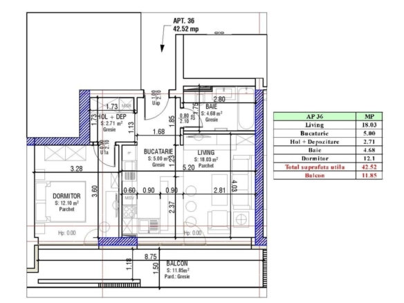 Apartament Studio | 42.52 mp + 11.85 mp Balcon | Sala Polivalentă
