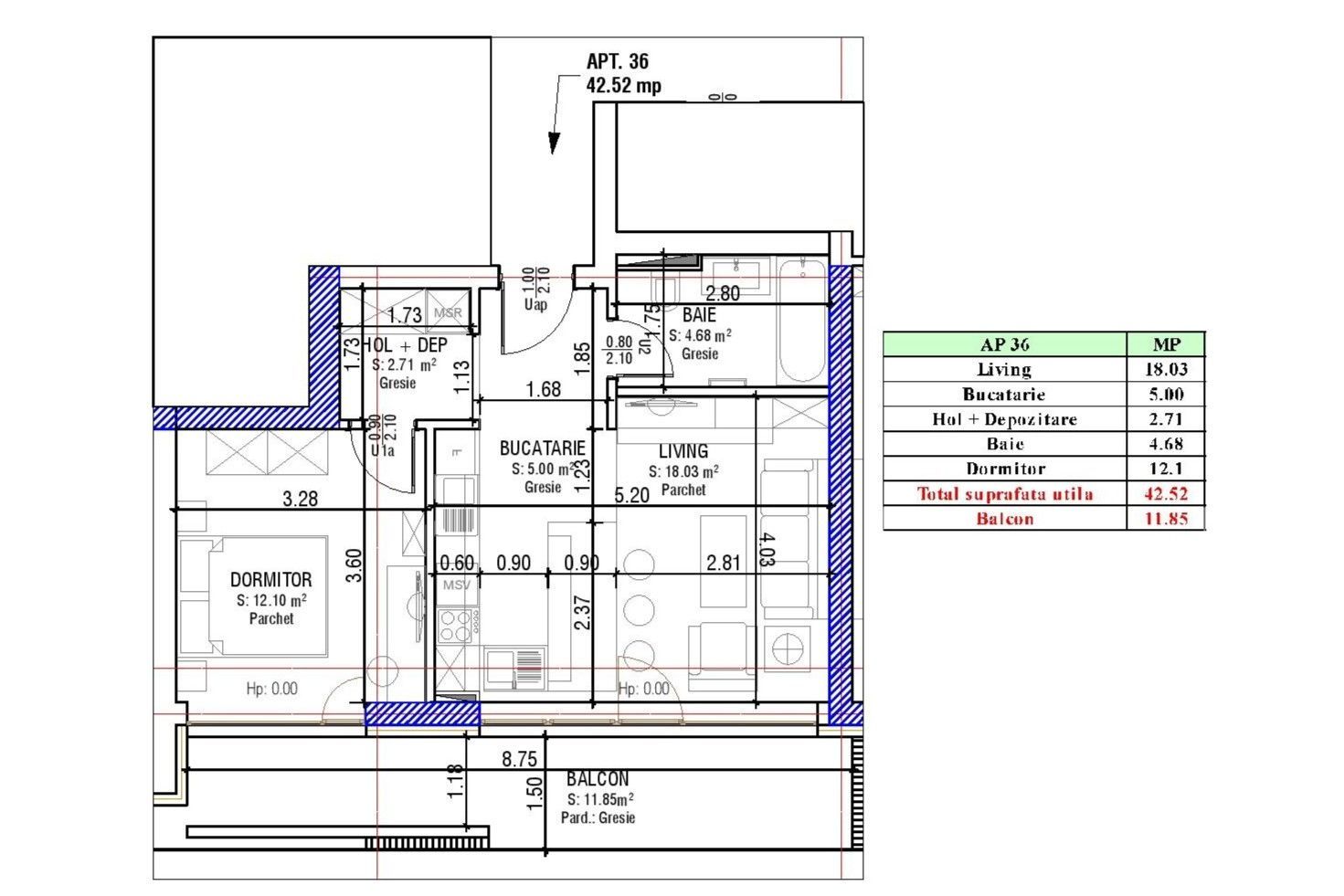 Apartament Studio | 42.52 mp + 11.85 mp Balcon | Sala Polivalentă