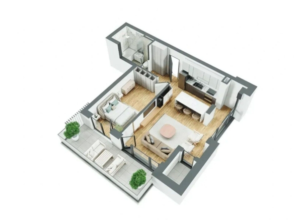 Apartament modern cu 2 camere și balcon generos | Zona Bartolomeu
