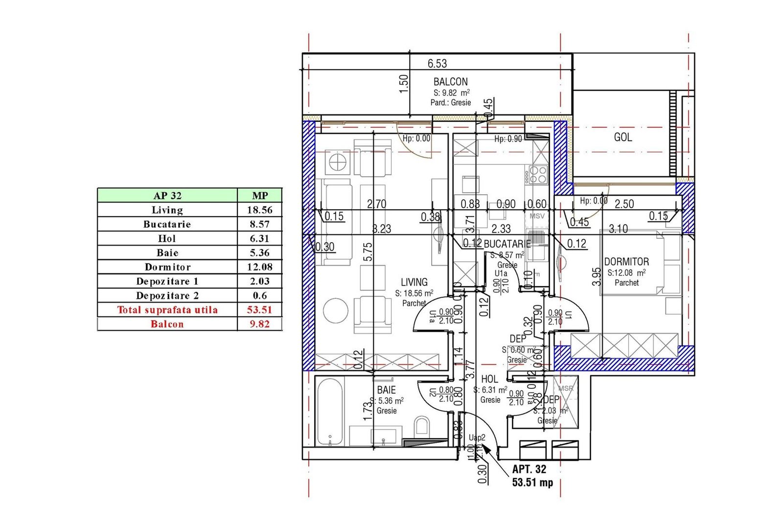 Apartament Decomandat | 53 mp utili + 10 mp balcon | Sala Polivalentă